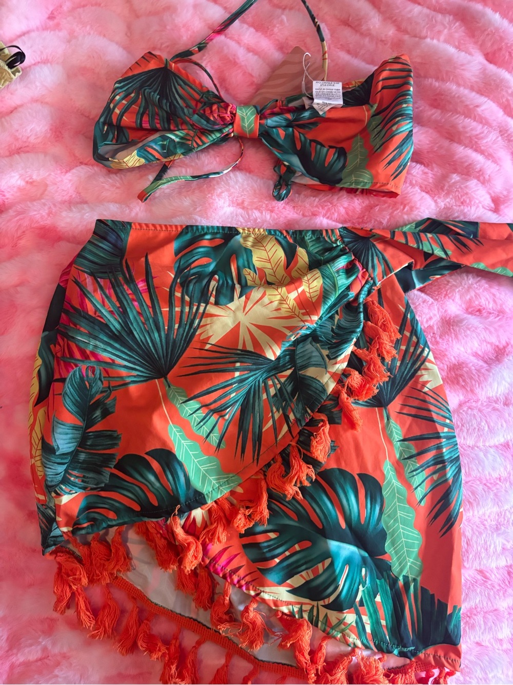 SHEIN Orange Green Pink Tropical Print Top